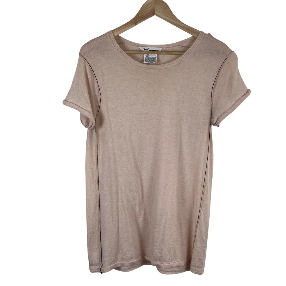 Paychi Guh 100% Cashmere Short Sleeve Peach Exposed Seam Sweater Top Medium